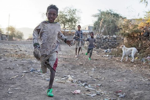 Children running on the street