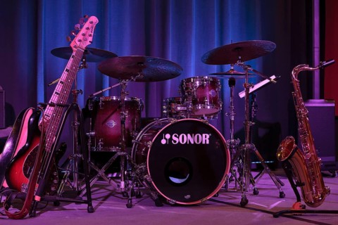 Instruments of a jazz band on stage