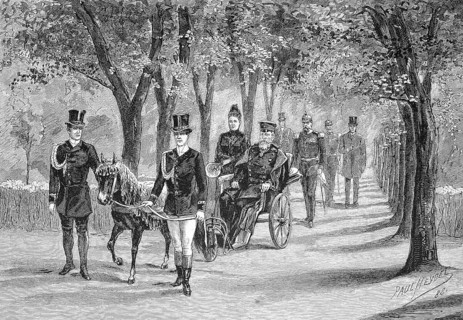 A trip by Kaiser Friedrich with the carriage in the castle park of Charlottenburg