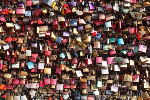 Colourful love padlocks at the St. Pauli Piers