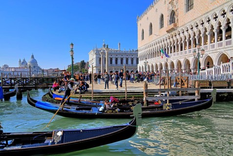 Piazzetta with Doge's Palace and Church of Santa Maria della Salute at sunset