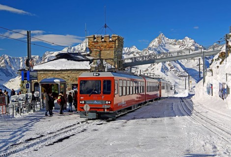 Mountain station of the Gornergratbahn on Gornergrat 3089m in winter