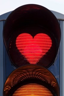 Traffic light with red heart