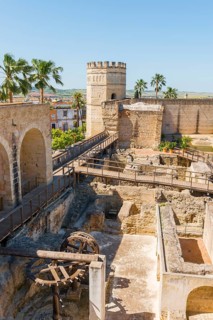Walls and ruins of the Arab Baths in the Alcazar de Jerez