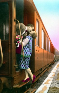 Kissing couple on departure of the train