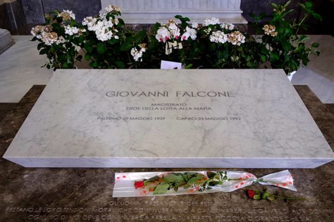 Tomb with memorial plaque for Giovanni Falcone