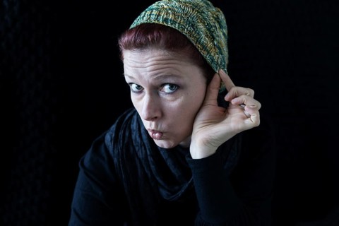 Woman with green wool hat