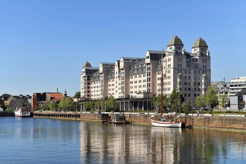 Old warehouse district with harbour warehouse