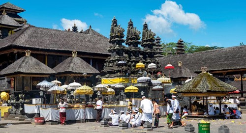 Believers praying in temple