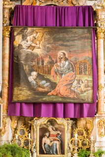 Restored Lent scarf hangs in church above altar