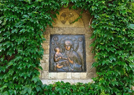 Holy Mother of God depicted on the exterior wall of the Ruzica Church