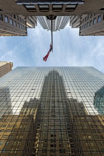 Chrysler Building reflected in Grand Hyatt Hotel