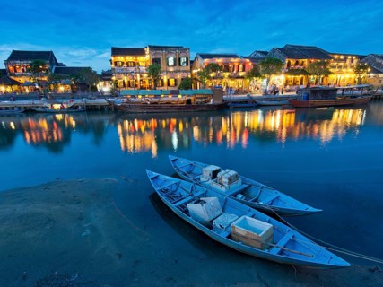 Illuminated old town at dusk