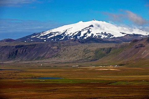 Snow-covered volcano and glacier Snaefellsjokull
