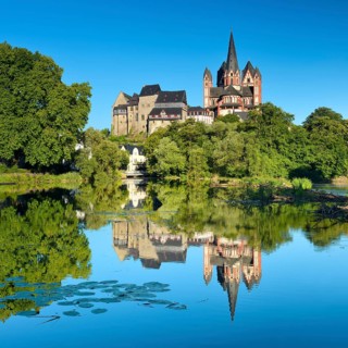 Limburg Cathedral St. Georg or St. George's Cathedral and Limburg Castle over the river Lahn