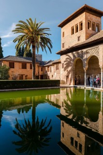 Antique Building El Partal with pool and palm trees