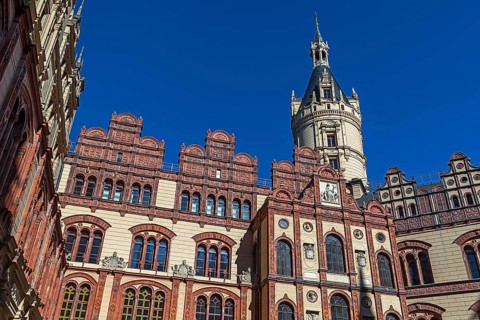 Terracotta facades in the courtyard of Schwerin Castle
