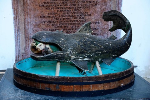 Jonas and the whale carving in the Asam church