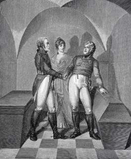 The farewell Alexander I of Friedrich Wilhelm III. and Luise at the coffin of Frederick the Great in the Garnisionskirche of Potsdam in the night of 3 to 4 November 1806