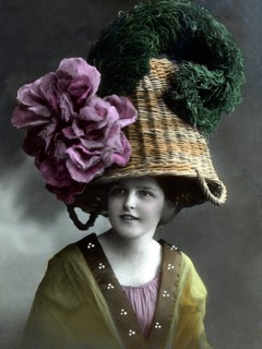 Woman with a basket as a hat