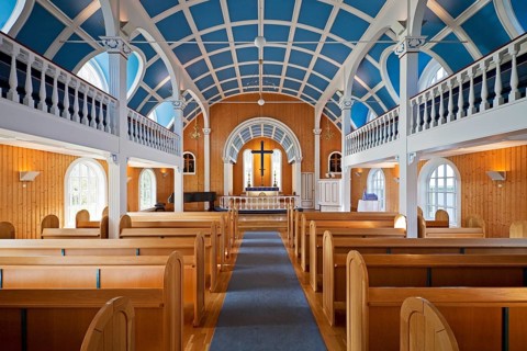 Interior view of the church Seydisfjardarkirkja