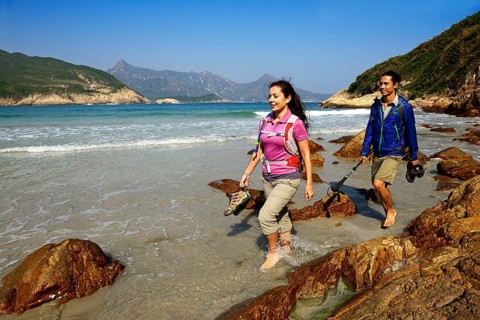 Hikers on Sai Wan Beach