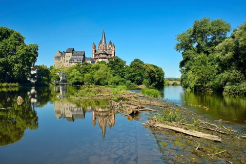 Limburg Cathedral St. Georg or St. George's Cathedral and Limburg Castle over the River Lahn