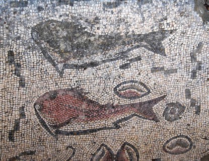 Mosaic with fish figure