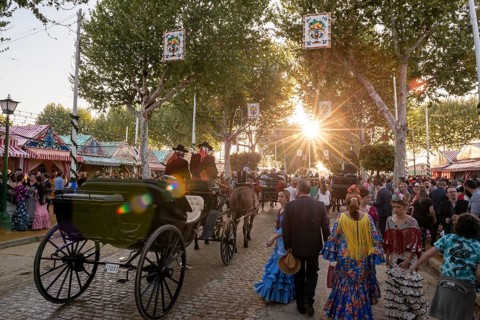 Horse-drawn carriage in front of Casetas