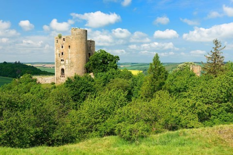 Landscape with ruin of Arnstein Castle