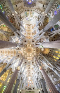 Interior view of the Sagrada Familia by Antoni Gaudi