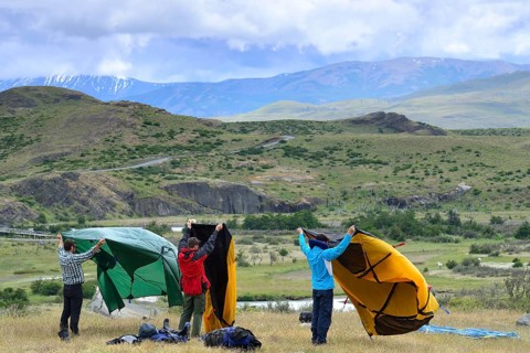 Tourists drying their tent