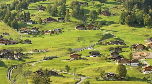 Grindelwald Grund district with Wengernalp railway to Kleine Scheidegg