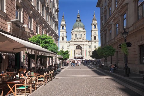 Zrinyi utca street with St. Stephen's Basilica
