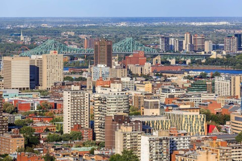 Cityscape with road bridge Pont Jacques-Cartier