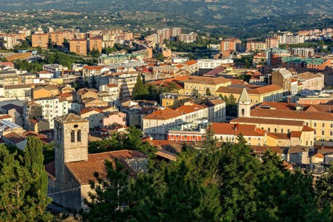 View from Castello Monforte to Campobasso with Church of San Bartolomeo and Cathedral