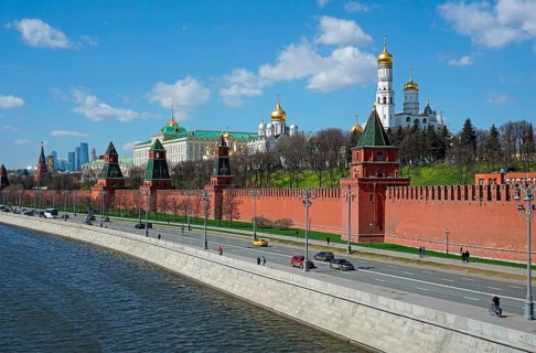 Moscow Kremlin on the bank of Moskva River with palace and cathedrals