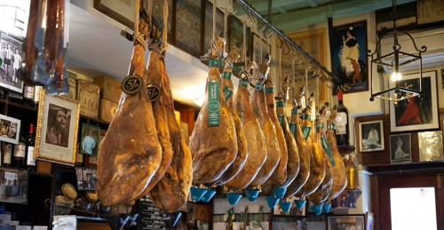Traditional tapas bar with spanish ham