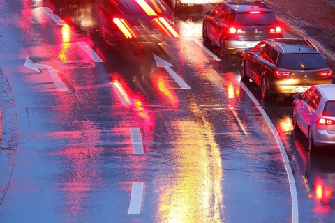 Rain-wet street