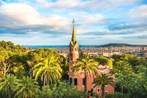 Park Guell with a view of the city