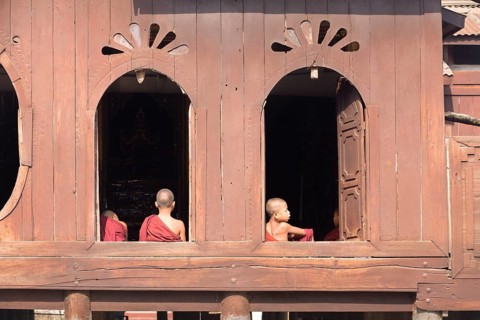 Young novice monks at Shwe Yaunghwe Kyaung monastery