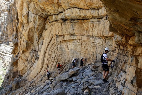 Tourists on the first via ferrata in Arabia