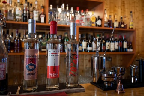 Vodka bottles in a bar
