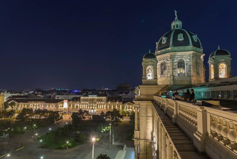 View from the roof of the Natural History Museum to the new Museumsquartier near Nacht