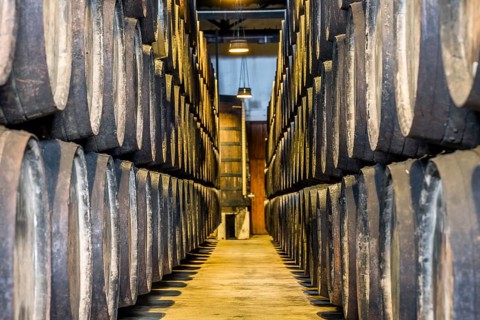 Plenty of port wine barrels in a wine cellar in Vila Nova de Gaia