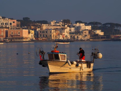 Fisherman early in the morning on his boat in the harbour