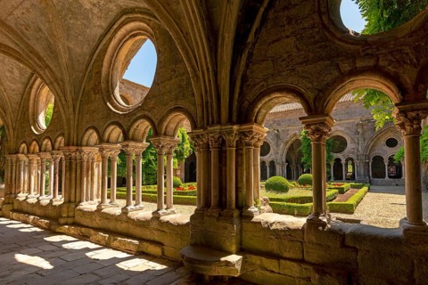 Cloister of Abbaye Sainte-Marie de Fontfroide or Fontfroide Abbey near Narbonne