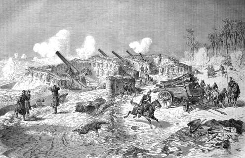 Saxon 24-pounder naval carronade siege battery in front of Fort de Rosny