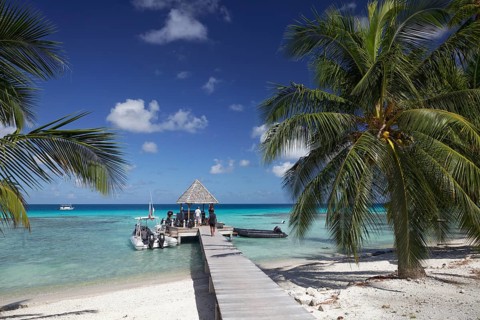 Top Dive Center with inflatable boat at the pier