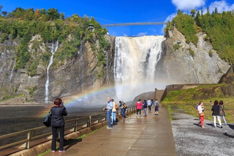Tourists in front of Montmorency Falls